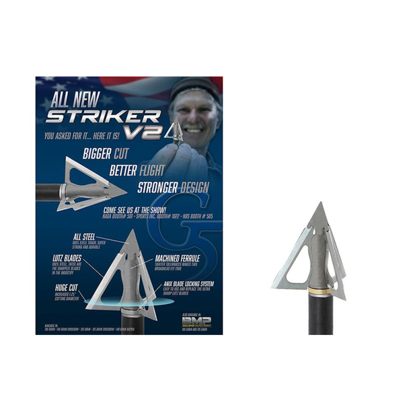 Lot de 3 pointes de chasse G5 Striker V2 à lame fixe - 24253 - Archerie.fr