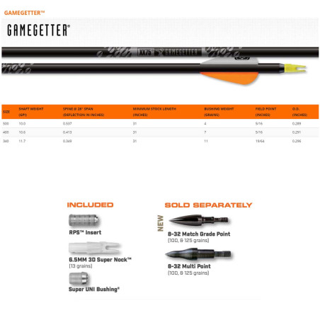 Tube XX75 Noir Gamegetter Easton - 31213 - Archerie.fr