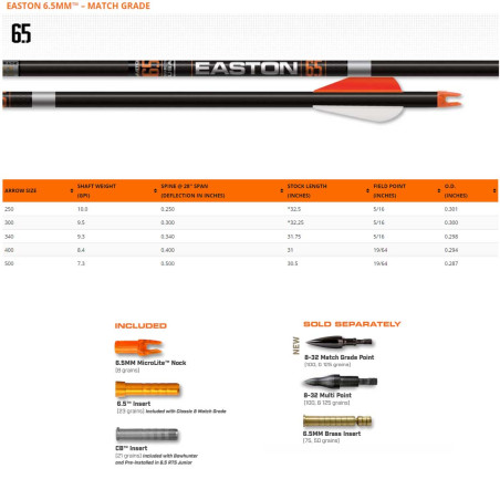 Tubes Easton 6.5mm Match Grade en carbone - 31227 - Archerie.fr