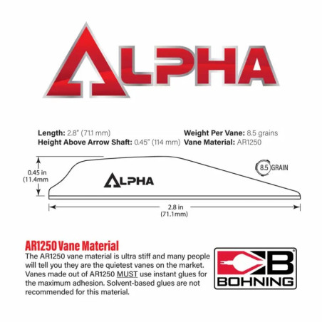 Empennage Bohning Vane AR1250 Alpha 2.8" en 15 coloris